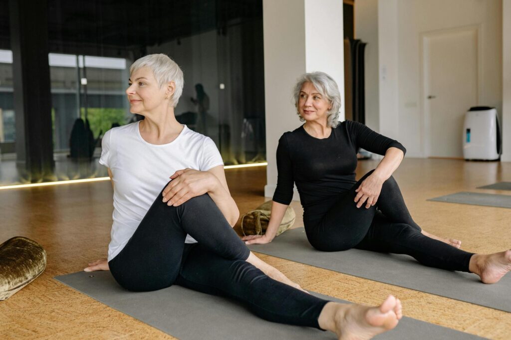 Two women working out.